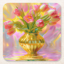 Levendige roze tulpen in gouden vaas