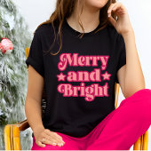 Levendige Roze Vrolijk en Helder Zwart Kerstmis T-shirt