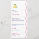 Levendige Roze Wavy Line Lemon Baby shower Party Menu (Voorkant)