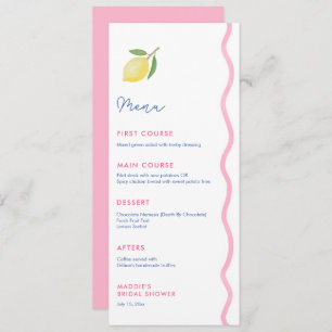 Levendige Roze Wavy Line Lemon Baby shower Party Menu