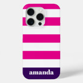 Levendige Roze Witte Strepen Aangepaste Naam Case-Mate iPhone Case (Achterkant)