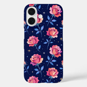 Levendige rozen tegen een sterrenhemel iPhone 16 hoesje