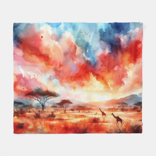 Levendige Safari zonsondergang Fleece Deken (Voorkant (Horizontaal))