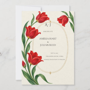 Levendige scharlaken tulp botanisch save the date