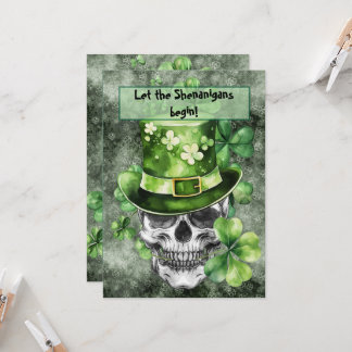 Levendige Schedel met Groene Hoed Illustratie Kaart