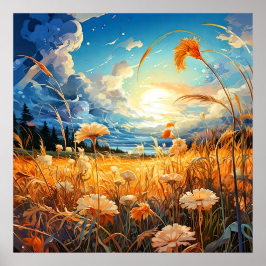 Levendige Schilderachtig Prairie Illustratie Poster (Voorkant)