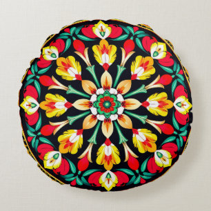 Levendige Sierlijke Mandala Ontwerp Rond Kussen