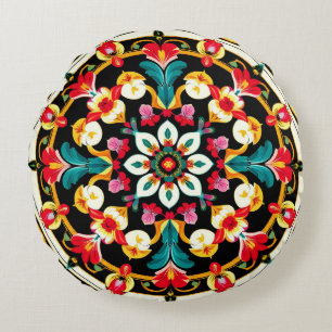 Levendige Sierlijke Mandala Ontwerp Rond Kussen