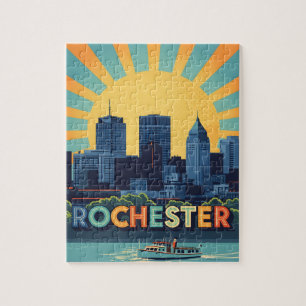 Levendige skyline van Rochester bij zonsondergang Legpuzzel