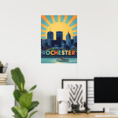 Levendige skyline van Rochester bij zonsondergang Poster (Thuiskantoor)