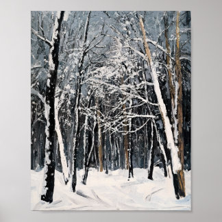 Levendige Snowy Forest Winter Scene Poster Wall Ar