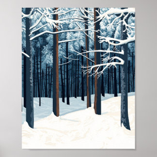 Levendige Snowy Forest Winter Scene Poster Wall Ar