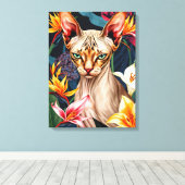 Levendige Sphynx Kat Digitale Kunst Canvas Afdruk (Insitu (Houten vloer))