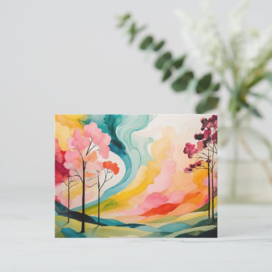 Levendige Springtime Abstracte Waterverf Briefkaart (Staand voorkant)