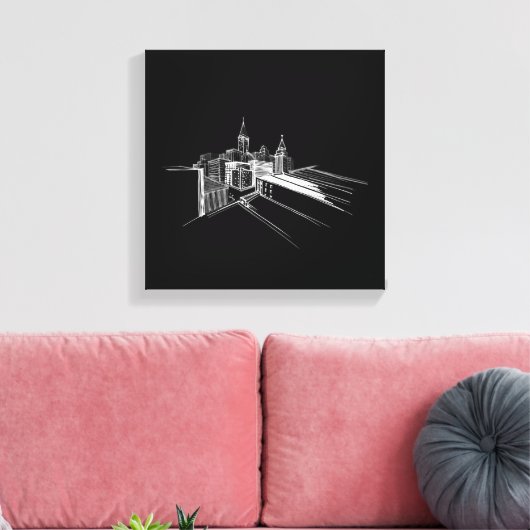 Levendige Stadsbrug Uniek Modern Zwart-Wit Canvas Afdruk (Insitu (Woonkamer))