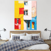 Levendige stadsramen – Abstract olieverfschilderij Canvas Afdruk (Insitu (Slaapkamer))