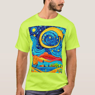 Levendige Sterrennacht stijl kunst T-shirt