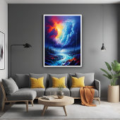 Levendige Stormy Sky Abstracte River Landscape Art Poster
