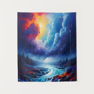 Levendige Stormy Sky Abstracte River Landscape Art Wandkleed