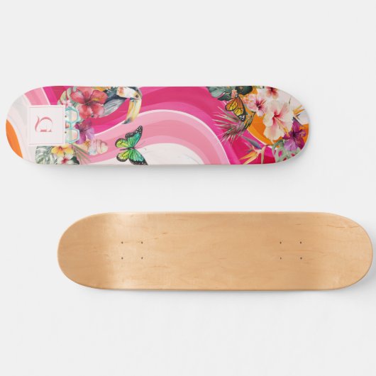 levendige stroming | Funky Retro Tropical Monogram Skateboard (Horizontaal)