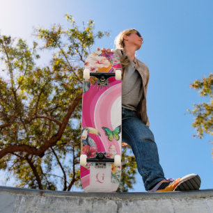 levendige stroming Funky Retro Tropical Monogram Skateboard