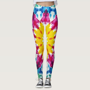 Levendige stropdas-kleurstof explosie in geel, roz leggings
