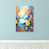 Levendige Sunset Floral Landschap Natuur Art Canvas Afdruk (Insitu (Houten vloer))