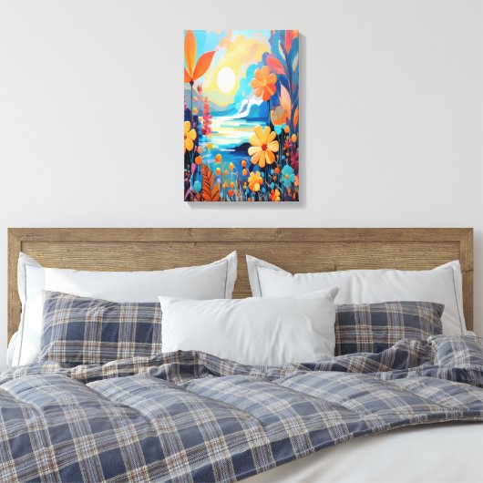 Levendige Sunset Floral Landschap Natuur Art Canvas Afdruk (Insitu (Slaapkamer))