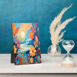 Levendige Sunset Floral Landschap Natuur Art Fotoplaat