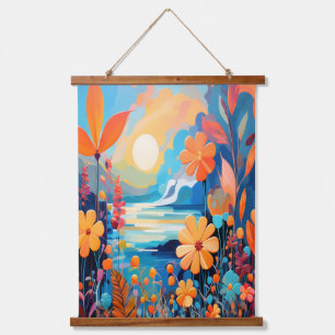 Levendige Sunset Floral Landschap Natuur Art Hangend Wandkleed