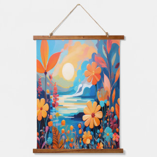 Levendige Sunset Floral Landschap Natuur Art Hangend Wandkleed