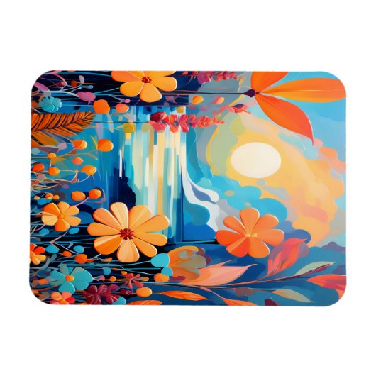 Levendige Sunset Floral Landschap Natuur Art Magneet (Horizontaal)