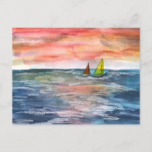 Levendige Sunset Sailing Waterverf Art Feestdagenkaart