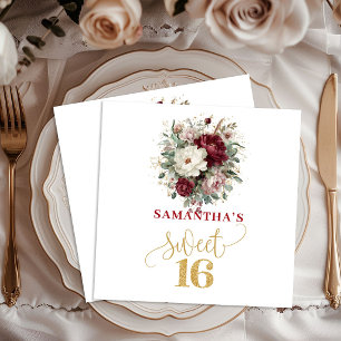 Levendige Sweet 16 Blush Burgundy Bloemen Servette Servet