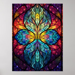 Levendige symmetrische glaskaleidoscoopkunst poster