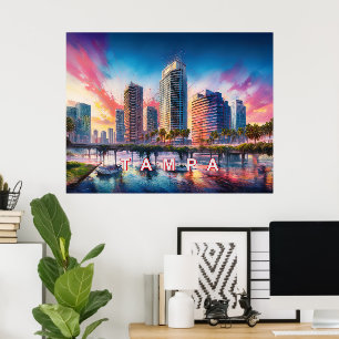 Levendige Tampa Florida Kleurrijke Abstracte Kunst Poster