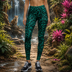 Levendige Teal Metallic Luipaardprint Leggings