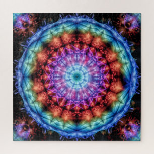 Levendige Tie Dye Kaleidoscoop Rainbow Mandala Legpuzzel