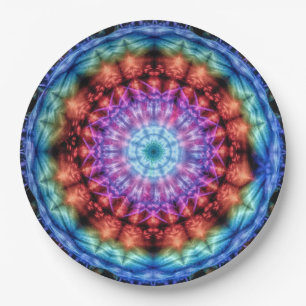 Levendige Tie Dye Kaleidoscoop Rainbow Mandala Papieren Bordje