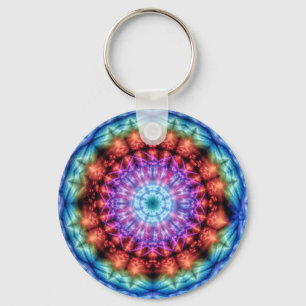Levendige Tie Dye Kaleidoscoop Rainbow Mandala Sleutelhanger
