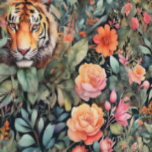 Levendige tijgers, bloemen en loof behang