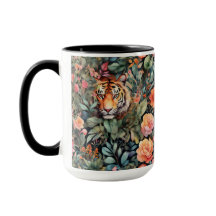 Levendige tijgers, bloemen en loof