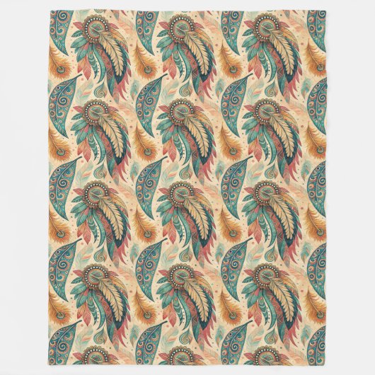 Levendige tribale etnische inheemse veren pastel g fleece deken (Voorkant)