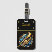 Levendige trompet en noten op zwart bagagelabel (Voorkant (verticaal))