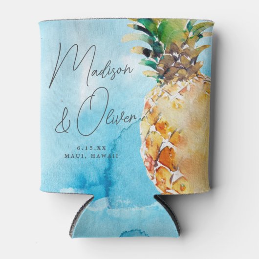 Levendige tropische ananas Waterverf bruiloft Blikjeskoeler (Voorkant)