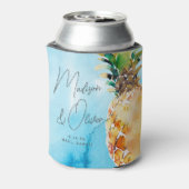 Levendige tropische ananas Waterverf bruiloft Blikjeskoeler (Blikje Achterkant)