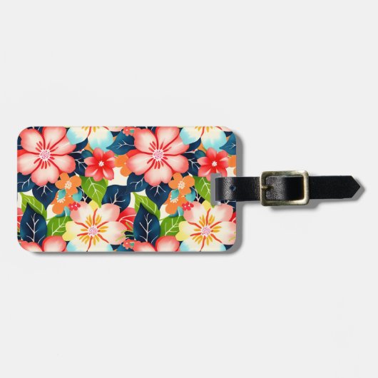 Levendige tropische bloemen bagagelabel (Voorkant horizontaal)