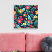 Levendige tropische bloemen en bladeren canvas afdruk (Insitu (Woonkamer))