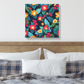 Levendige tropische bloemen en bladeren canvas afdruk (Insitu (Slaapkamer))