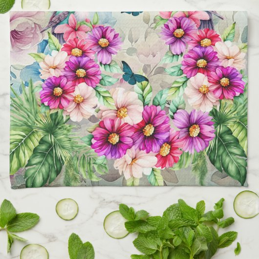 Levendige tropische bloemen kolibries theedoek (Gevouwen)